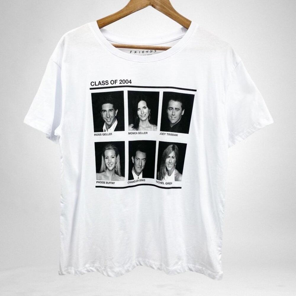 Friends 2004 Cast Senior Yearbook Picture T-Shirt White‎ Classic TV Unisex XL